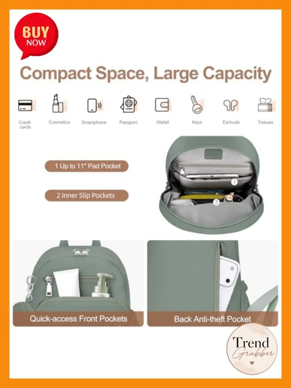 Anti-Theft Waterproof Backpack with Locking Zippers & Coin Purse